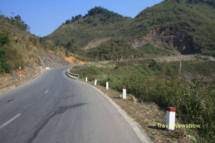 Road on the Pha Din Pass between Son La Province and Dien Bien Province Vietnam