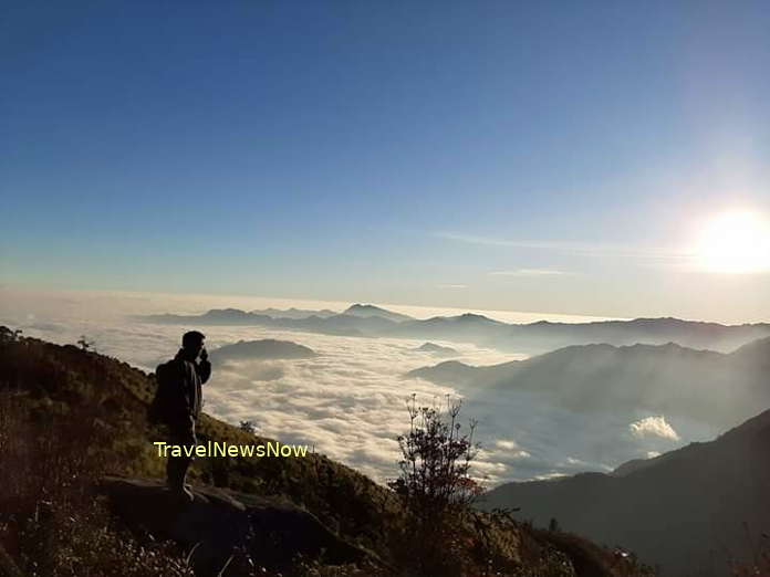 Ethereal white clouds viewed from Mount Phu Song Sung (Ta Chi Nhu) in Yen Bai Vietnam
