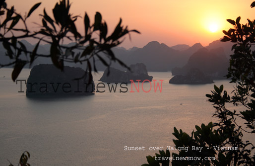 View of sunset on Halong Bay from Ti Tov Island
