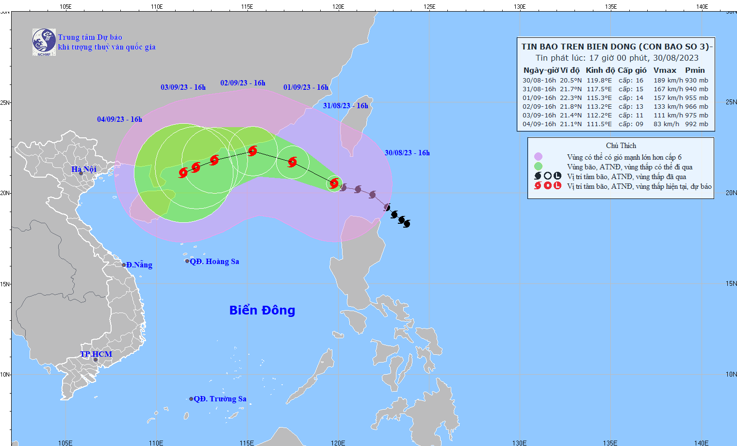 Typhoon Saola entered East Vietnam Sea in the afternoon of 30-August-2023 becoming the No. 3 Typhoon in Vietnam in 2023